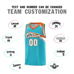 Light Blue White-Orange Chest Color Block Basketball Jersey 4