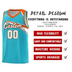 Light Blue White-Orange Chest Color Block Basketball Jersey 5