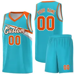 Light Blue White-Orange Chest Color Block Basketball Jersey 1