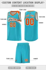 Light Blue White-Orange Chest Color Block Basketball Jersey 2