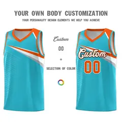 Light Blue White-Orange Chest Color Block Basketball Jersey 3