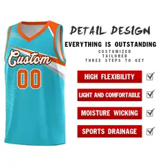 Light Blue White-Orange Chest Color Block Basketball Jersey 5