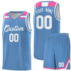 Light Blue White-Pink Classic Sports Basketball Jersey 1
