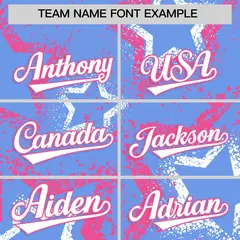 Light Blue White Pink Star-Shaped Graffiti Ink Baseball Jersey 3