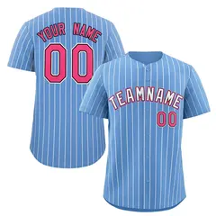 Light Blue White-Pink Stripe Fashion Baseball Jersey