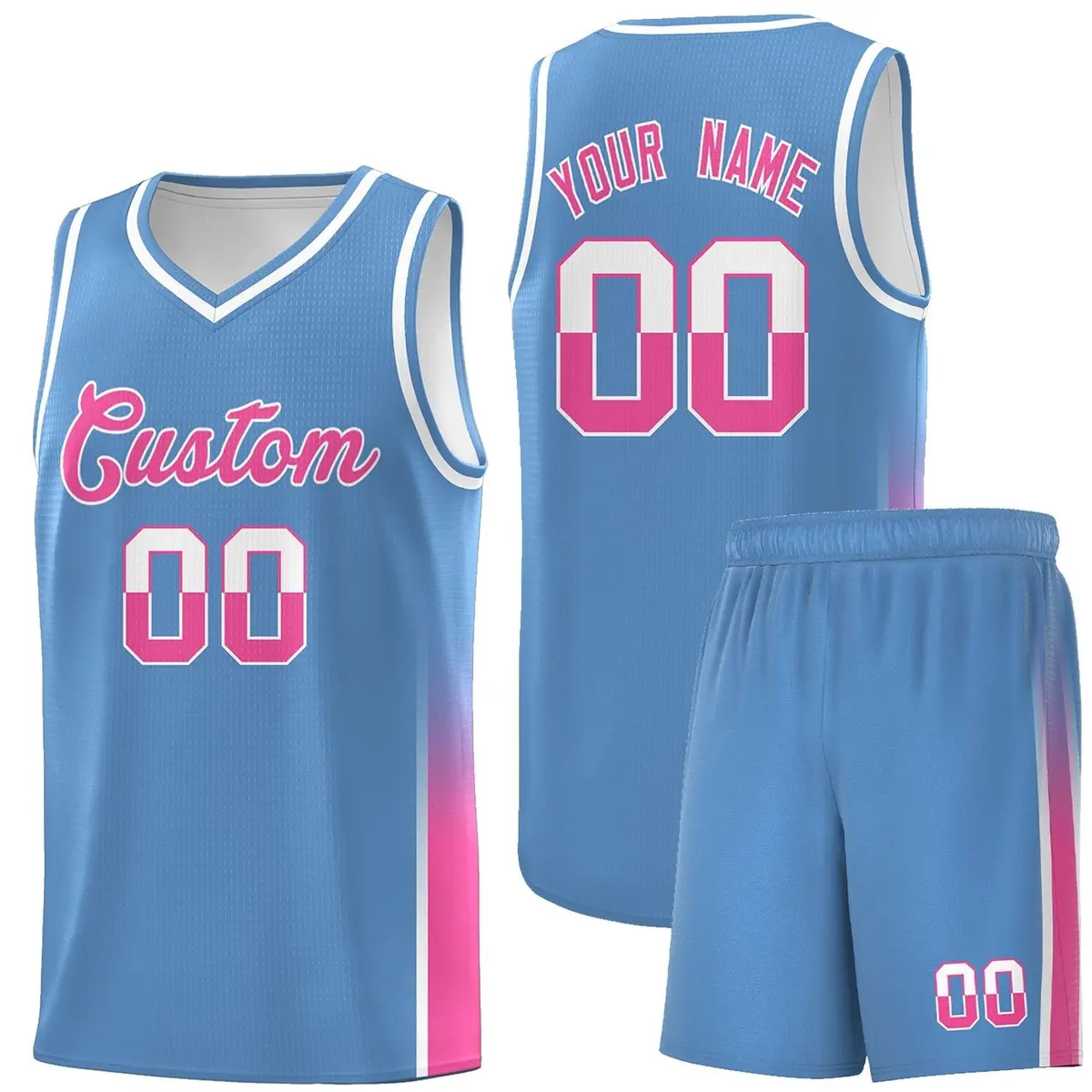 Light Blue White-Pink Two Tone Font Sports Basketball Jersey