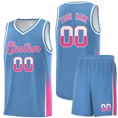 Light Blue White-Pink Two Tone Font Sports Basketball Jersey
