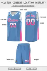 Light Blue White-Pink Two Tone Font Sports Basketball Jersey 2