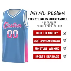 Light Blue White-Pink Two Tone Font Sports Basketball Jersey 4