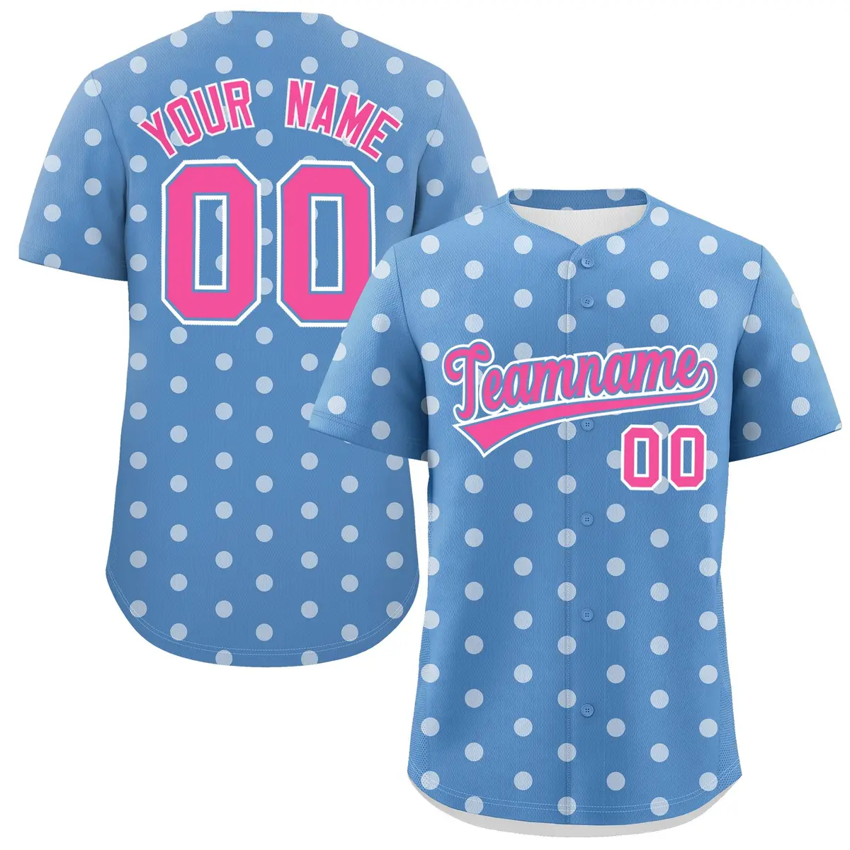 Light Blue White Polka Dot Graffiti Baseball Jersey