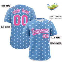 Light Blue White Polka Dot Graffiti Baseball Jersey 2