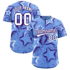 Light Blue White Purple Star-Shaped Graffiti Ink Baseball Jersey 1