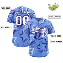 Light Blue White Purple Star-Shaped Graffiti Ink Baseball Jersey 2