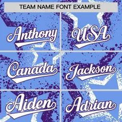 Light Blue White Purple Star-Shaped Graffiti Ink Baseball Jersey 3