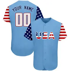Light Blue White-Red American Flag Baseball Jersey