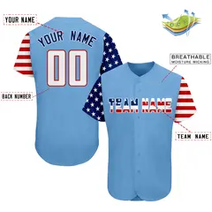Light Blue White-Red American Flag Baseball Jersey 2