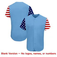 Light Blue White-Red American Flag Baseball Jersey 7