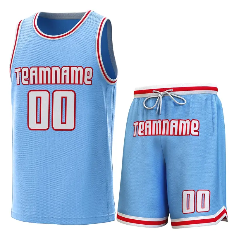 Light Blue White-Red Classic Sets Basketball Jersey