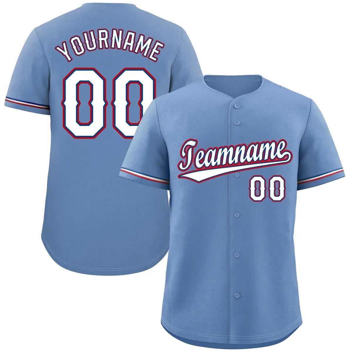 Light Blue White-Red Classic Style Baseball Jersey