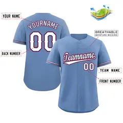 Light Blue White-Red Classic Style Baseball Jersey 2