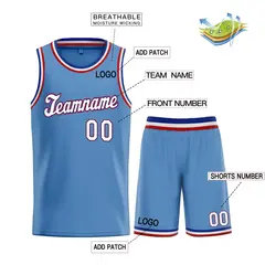 Men's Light Blue White-Red Classic Tops Basketball Jersey 3