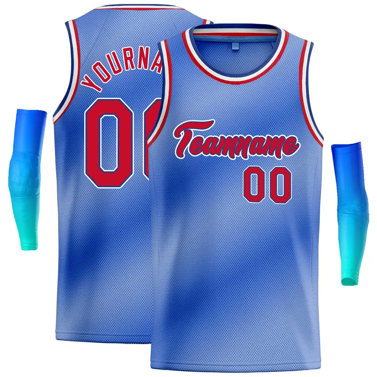 Light Blue White-Red Gradient Heal Basketball Jersey
