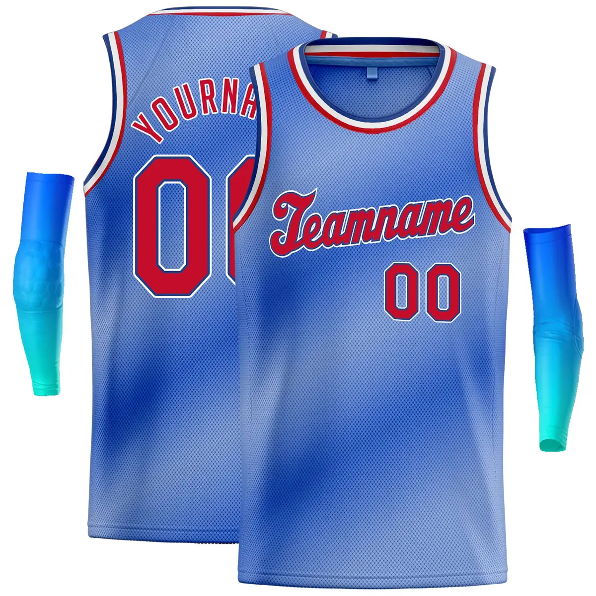 Light Blue White-Red Gradient Tilted Basketball Jersey