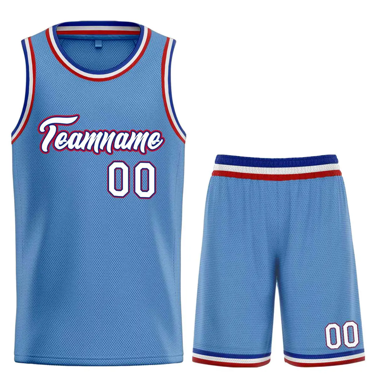 Light Blue White-Red Heal Basketball Jersey Set