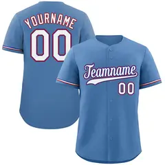 Light Blue White-Red Hook Classic Style Baseball Jersey 1