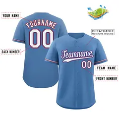 Light Blue White-Red Hook Classic Style Baseball Jersey 2