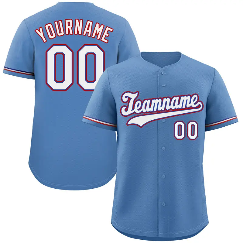 Light Blue White-Red Hook Classic Style Baseball Jersey
