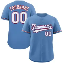 Light Blue White-Red Hook Classic Style Baseball Jersey 1