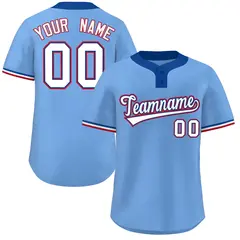 Light Blue White-Red Striped Two-Button Softball Jersey
