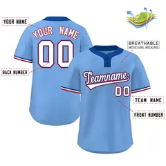 Light Blue White-Red Striped Two-Button Softball Jersey 2