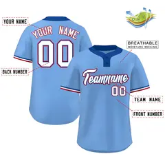 Light Blue White-Red Striped Two-Button Softball Jersey 2