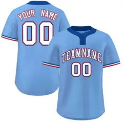 Light Blue White-Red Striped Two-Button Softball Jersey