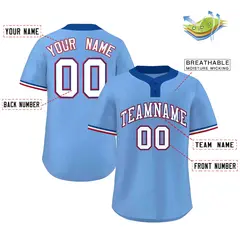Light Blue White-Red Striped Two-Button Softball Jersey 2