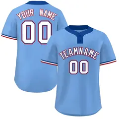 Light Blue White-Red Striped Two-Button Softball Jersey 1