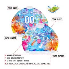 Light Blue White-Royal Splashes Graffiti Varsity Jacket 2