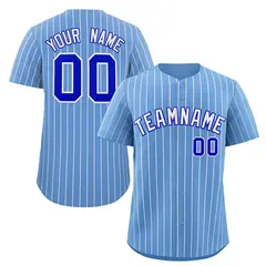 Light Blue White-Royal Stripe Fashion Baseball Jersey 1