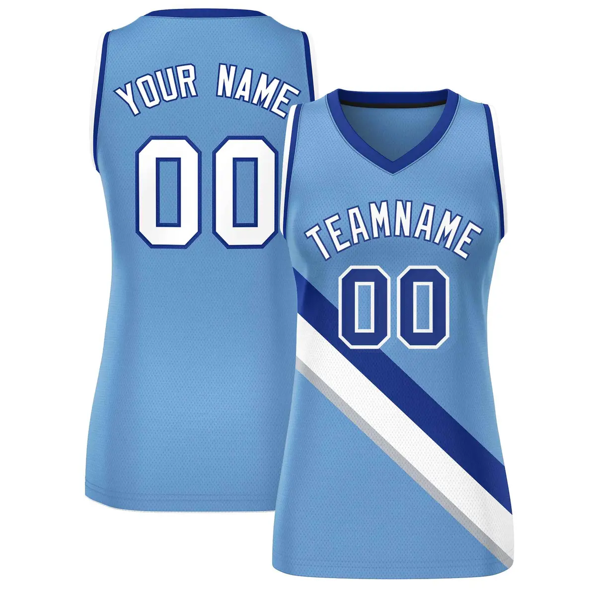 Women's Light Blue White-Royal Thick Slash Mesh Basketball Jersey