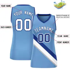Women's Light Blue White-Royal Thick Slash Mesh Basketball Jersey 2