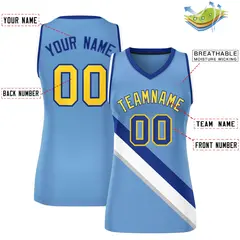 Women's Light Blue White-Royal Thick Slash Mesh Basketball Jersey 2