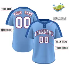 Light Blue White-Royal Two-Button Softball Jersey 2