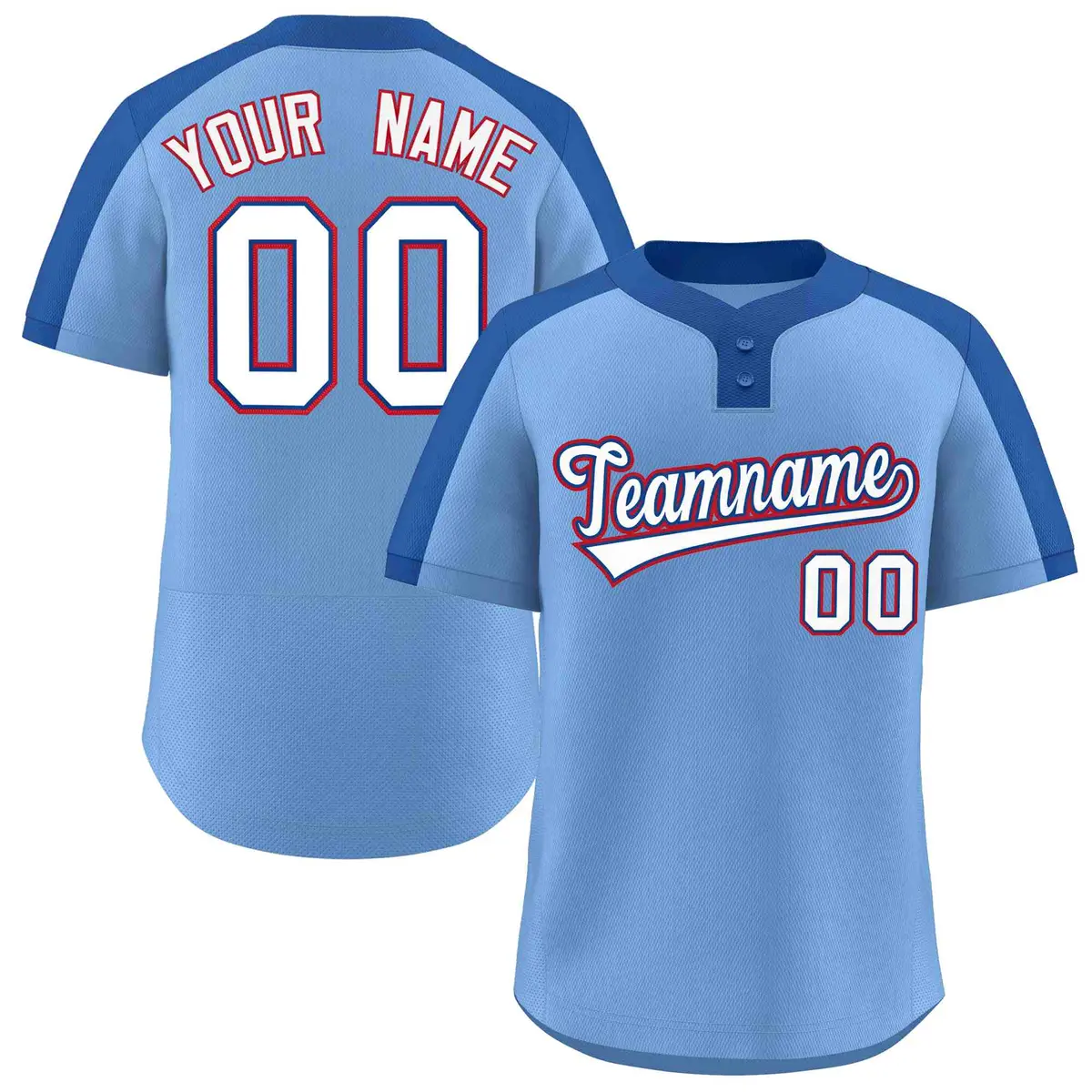 Light Blue White-Royal Two-Button Softball Jersey