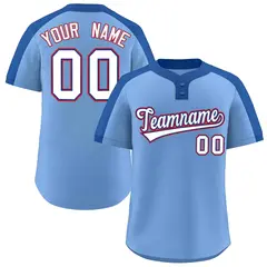 Light Blue White-Royal Two-Button Softball Jersey 1