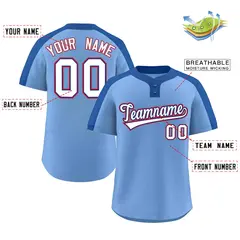 Light Blue White-Royal Two-Button Softball Jersey 2