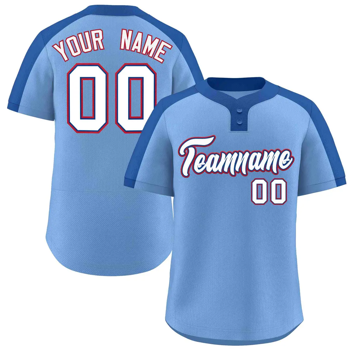 Light Blue White-Royal Two-Button Softball Jersey