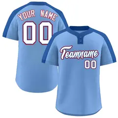 Light Blue White-Royal Two-Button Softball Jersey 1