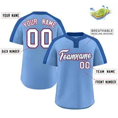 Light Blue White-Royal Two-Button Softball Jersey 2